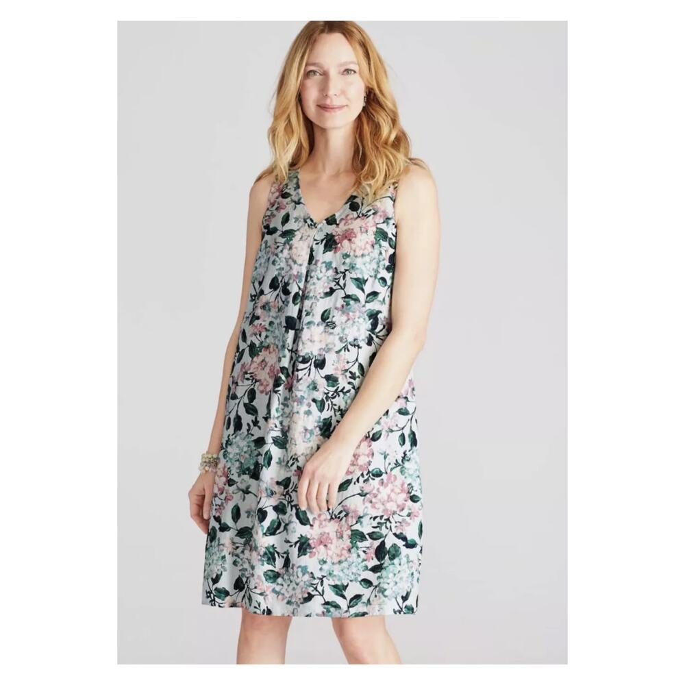 J.Jill Love Linen Green&Pink Floral Linen Sleeveless Shift Dress Sz.XS NWT